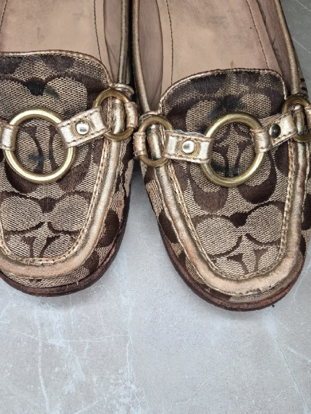 Coach Brown Signature Canvas Logo Flats with Gold Hardware - Picture 3 of 10